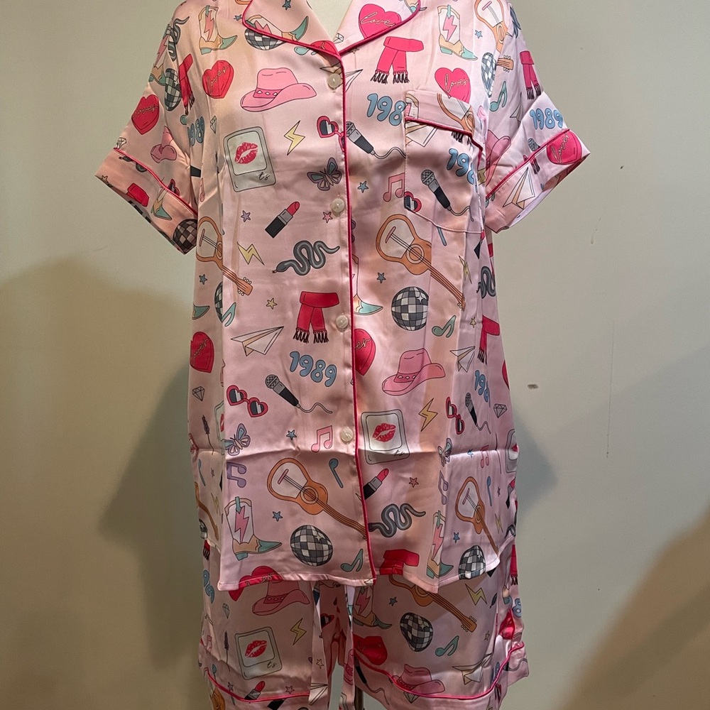 Taylor Swift Inspired Pink Satin Pajamas